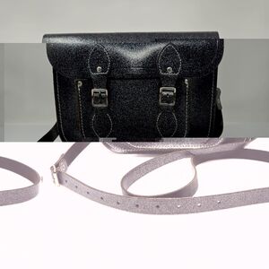 Cambridge Satchel Leather Crossbody Bag Graphite Black Metallic Glitter Sparkle